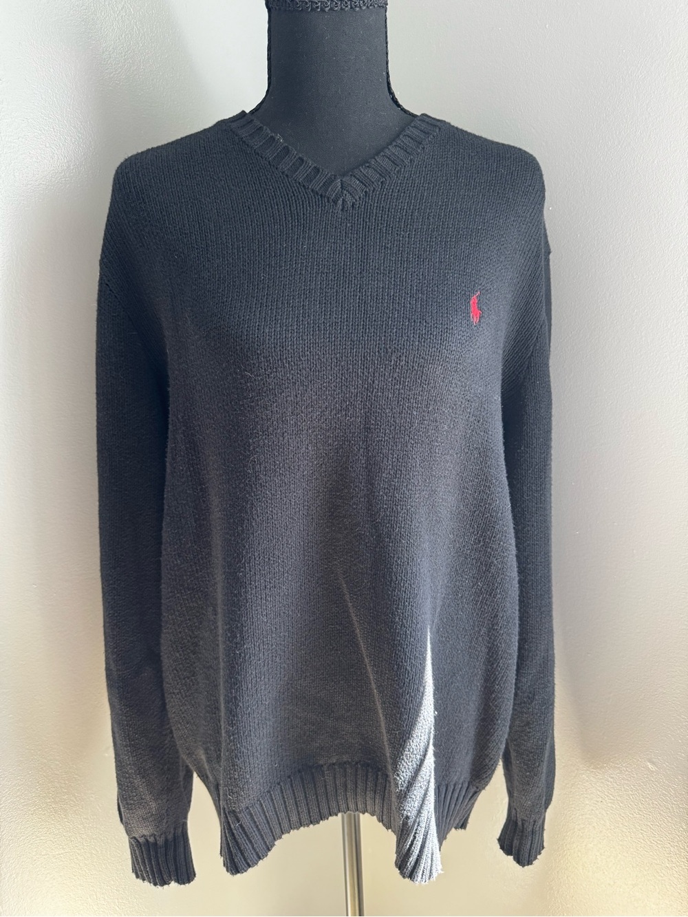 Polo by Ralph Lauren Black V-Neck Sweater with Red Pony